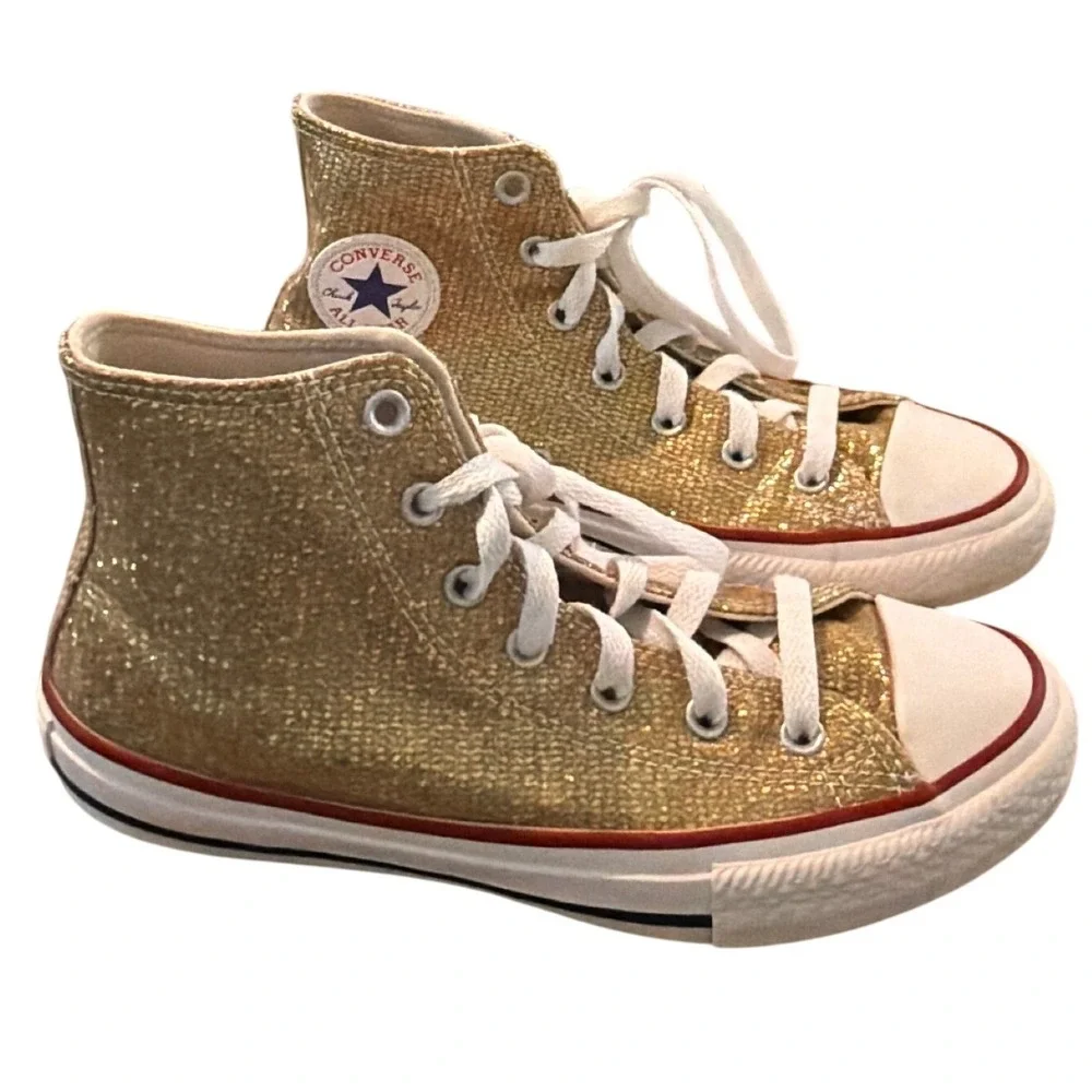 Converse Chuck Taylor All Star Girls Sz 4 Gold Glitter High Top Sneakers 663625C